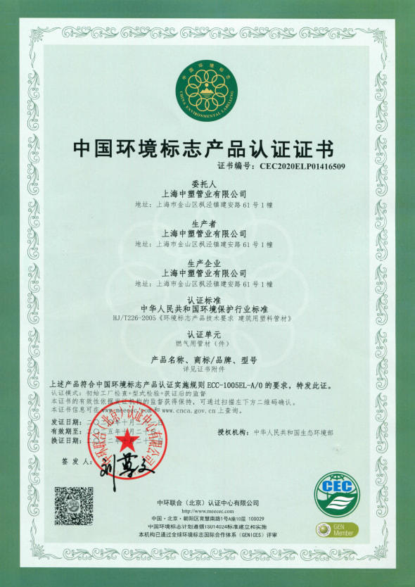 2022CEC Certificate - Gas Pipe